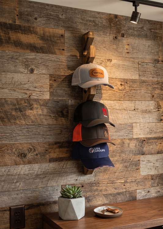 Wooden hat rack, wall mounted hat holder, handcrafted solid wood